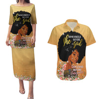 Personalized African Black Women Couples Matching Puletasi and Hawaiian Shirt She Who Kneels Before God - Wonder Print Shop