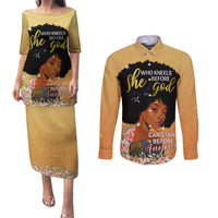 Personalized African Black Women Couples Matching Puletasi and Long Sleeve Button Shirt She Who Kneels Before God - Wonder Print Shop