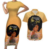 Personalized African Black Women Couples Matching Short Sleeve Bodycon Dress and Hawaiian Shirt She Who Kneels Before God - Wonder Print Shop