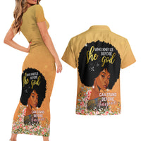 Personalized African Black Women Couples Matching Short Sleeve Bodycon Dress and Hawaiian Shirt She Who Kneels Before God - Wonder Print Shop