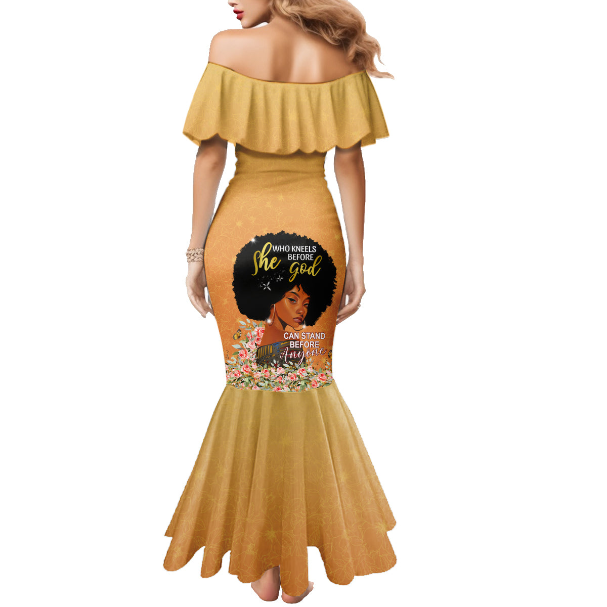 Personalized African Black Women Family Matching Mermaid Dress and Hawaiian Shirt She Who Kneels Before God - Wonder Print Shop