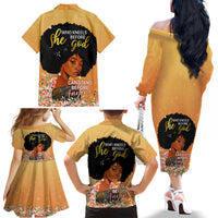 Personalized African Black Women Family Matching Off Shoulder Long Sleeve Dress and Hawaiian Shirt She Who Kneels Before God - Wonder Print Shop
