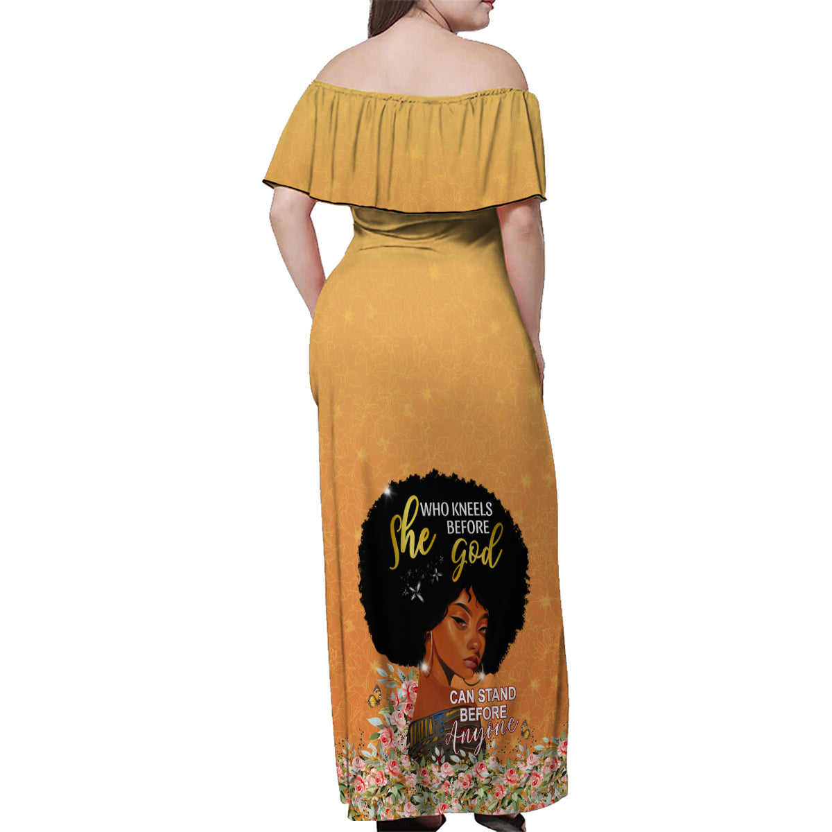 Personalized African Black Women Family Matching Off Shoulder Maxi Dress and Hawaiian Shirt She Who Kneels Before God - Wonder Print Shop