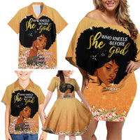 Personalized African Black Women Family Matching Off Shoulder Short Dress and Hawaiian Shirt She Who Kneels Before God - Wonder Print Shop