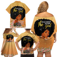 Personalized African Black Women Family Matching Off Shoulder Short Dress and Hawaiian Shirt She Who Kneels Before God - Wonder Print Shop