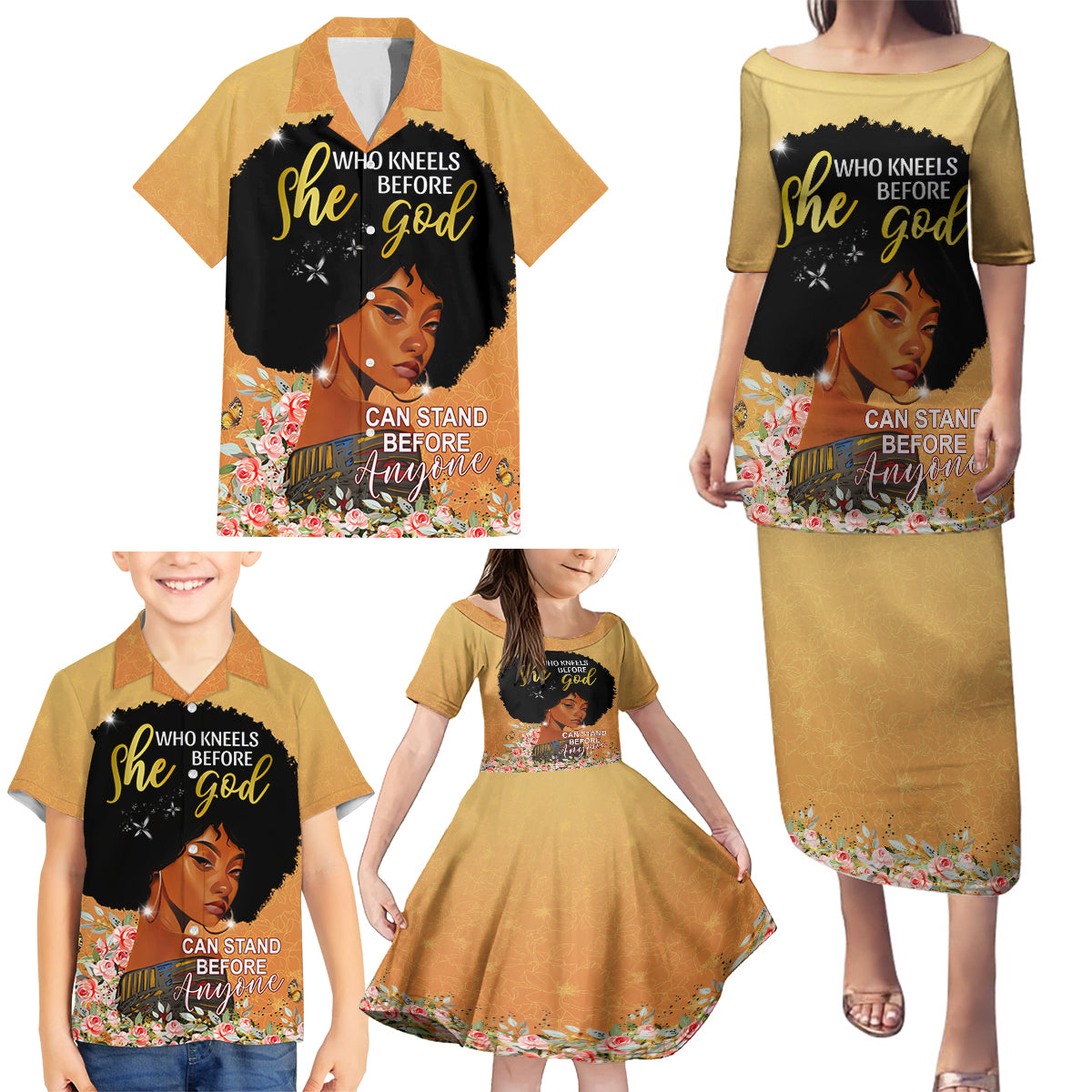 Personalized African Black Women Family Matching Puletasi and Hawaiian Shirt She Who Kneels Before God - Wonder Print Shop