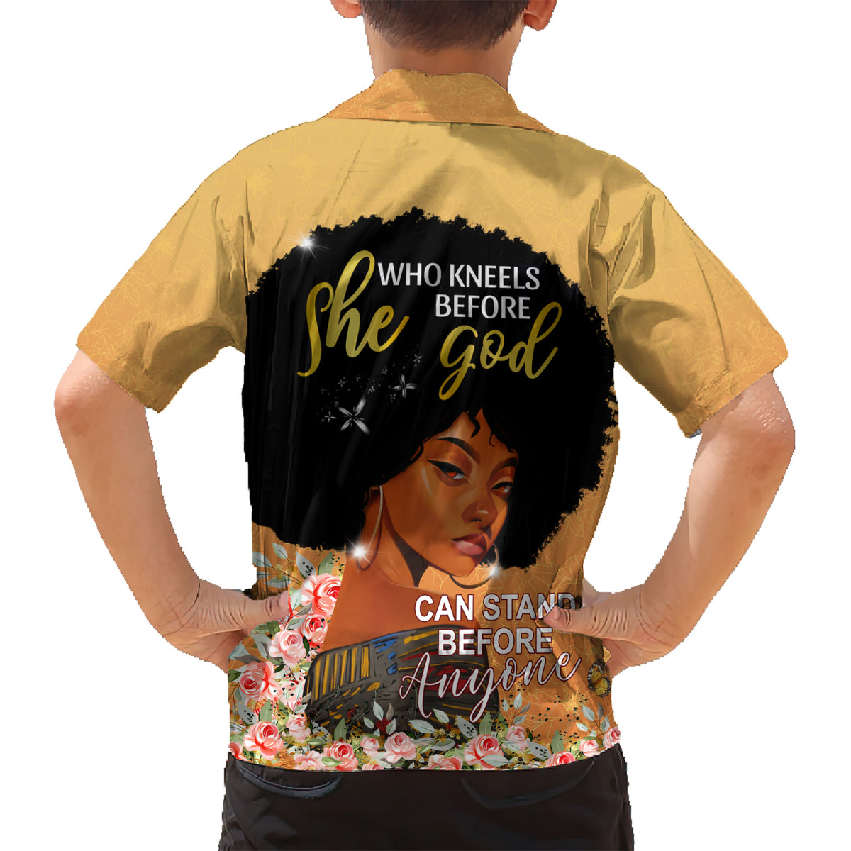 Personalized African Black Women Family Matching Short Sleeve Bodycon Dress and Hawaiian Shirt She Who Kneels Before God - Wonder Print Shop