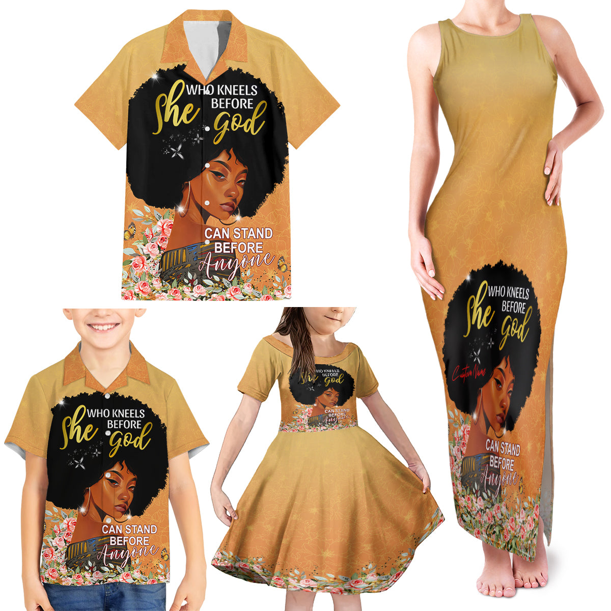 Personalized African Black Women Family Matching Tank Maxi Dress and Hawaiian Shirt She Who Kneels Before God - Wonder Print Shop