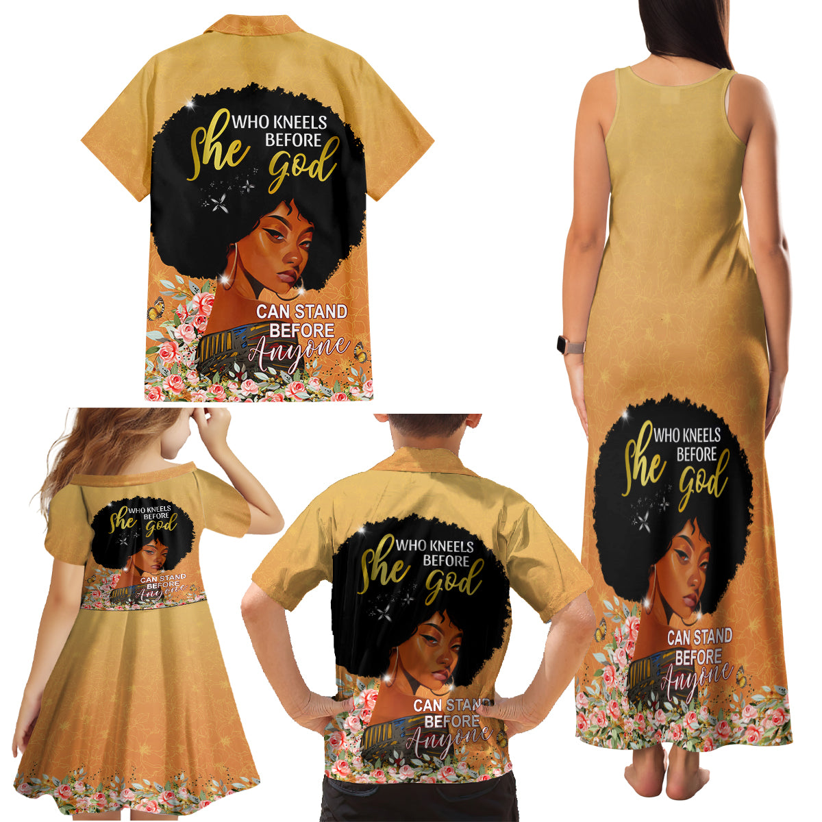 Personalized African Black Women Family Matching Tank Maxi Dress and Hawaiian Shirt She Who Kneels Before God - Wonder Print Shop