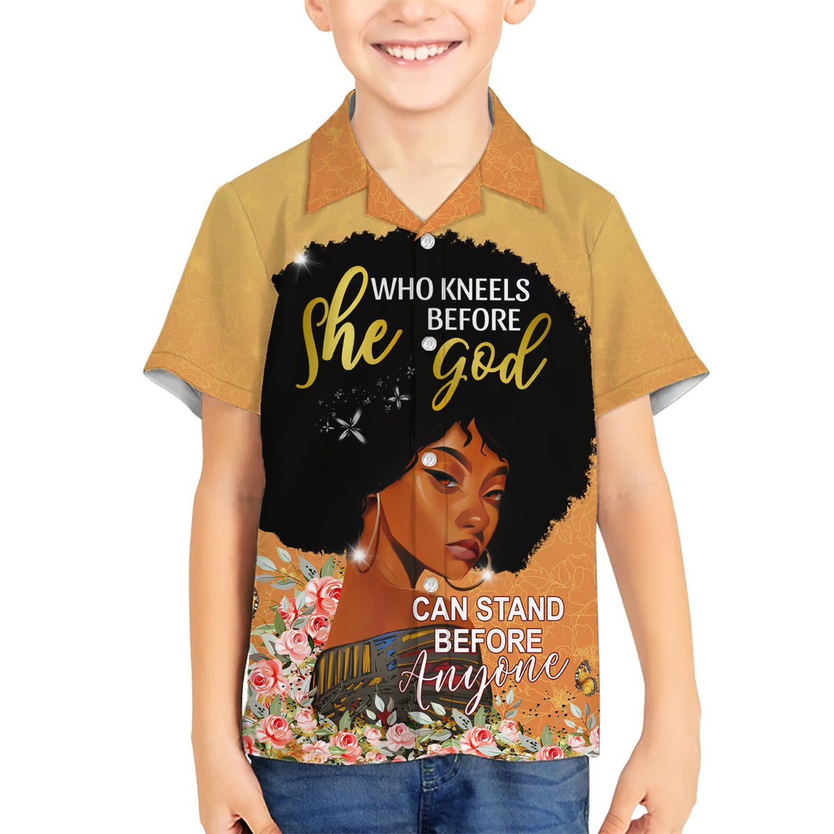 Personalized African Black Women Kid Hawaiian Shirt She Who Kneels Before God - Wonder Print Shop