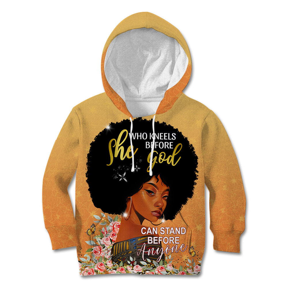 Personalized African Black Women Kid Hoodie She Who Kneels Before God - Wonder Print Shop