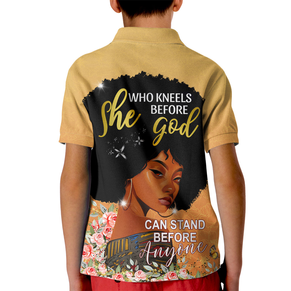 Personalized African Black Women Kid Polo Shirt She Who Kneels Before God - Wonder Print Shop