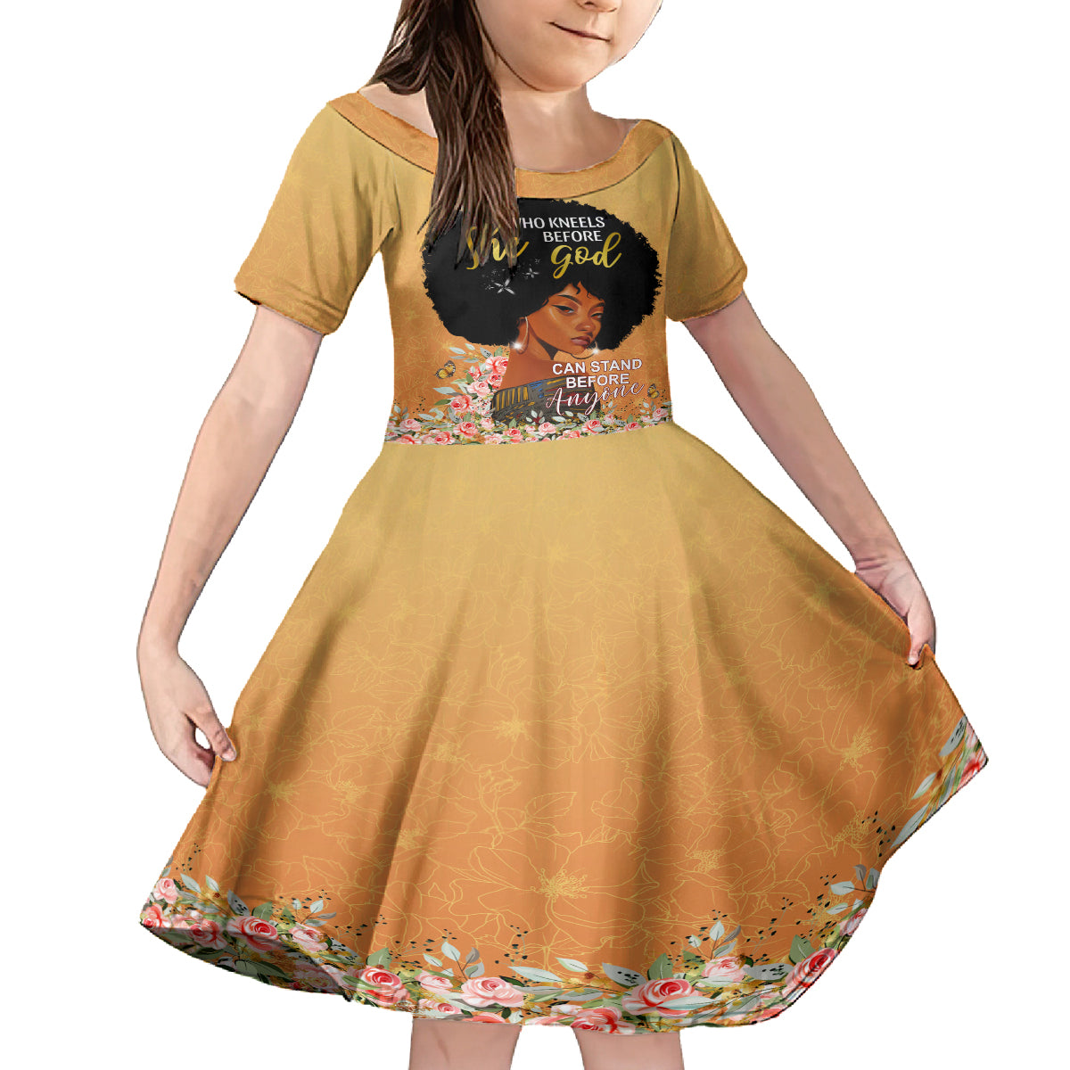 Personalized African Black Women Kid Short Sleeve Dress She Who Kneels Before God - Wonder Print Shop
