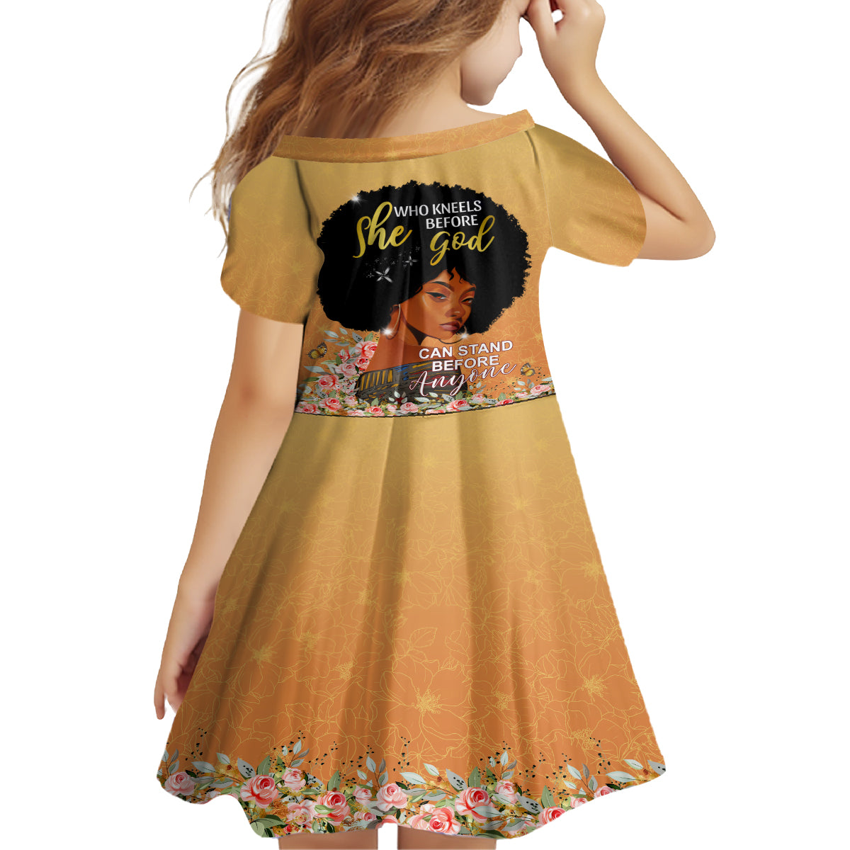 Personalized African Black Women Kid Short Sleeve Dress She Who Kneels Before God - Wonder Print Shop
