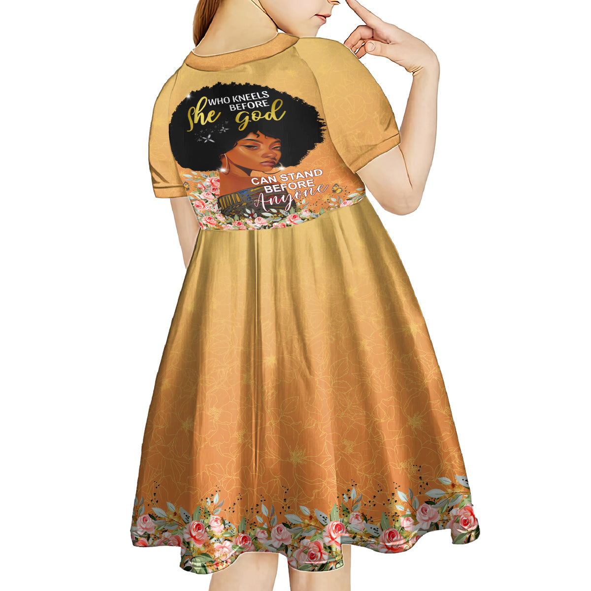 Personalized African Black Women Kid Short Sleeve Dress She Who Kneels Before God - Wonder Print Shop