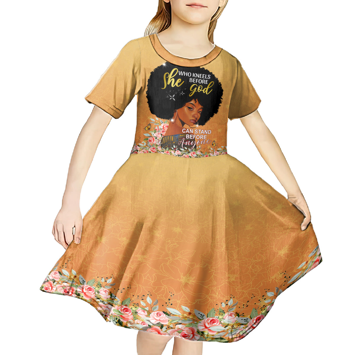 Personalized African Black Women Kid Short Sleeve Dress She Who Kneels Before God - Wonder Print Shop