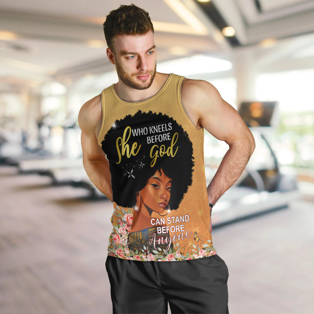 Personalized African Black Women Men Tank Top She Who Kneels Before God - Wonder Print Shop