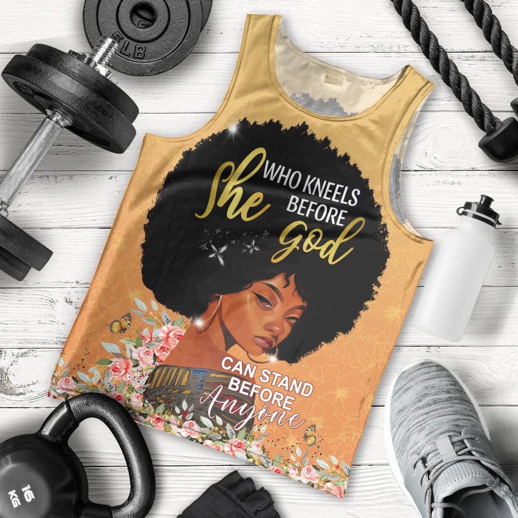 Personalized African Black Women Men Tank Top She Who Kneels Before God - Wonder Print Shop
