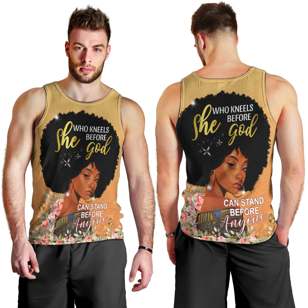 Personalized African Black Women Men Tank Top She Who Kneels Before God - Wonder Print Shop