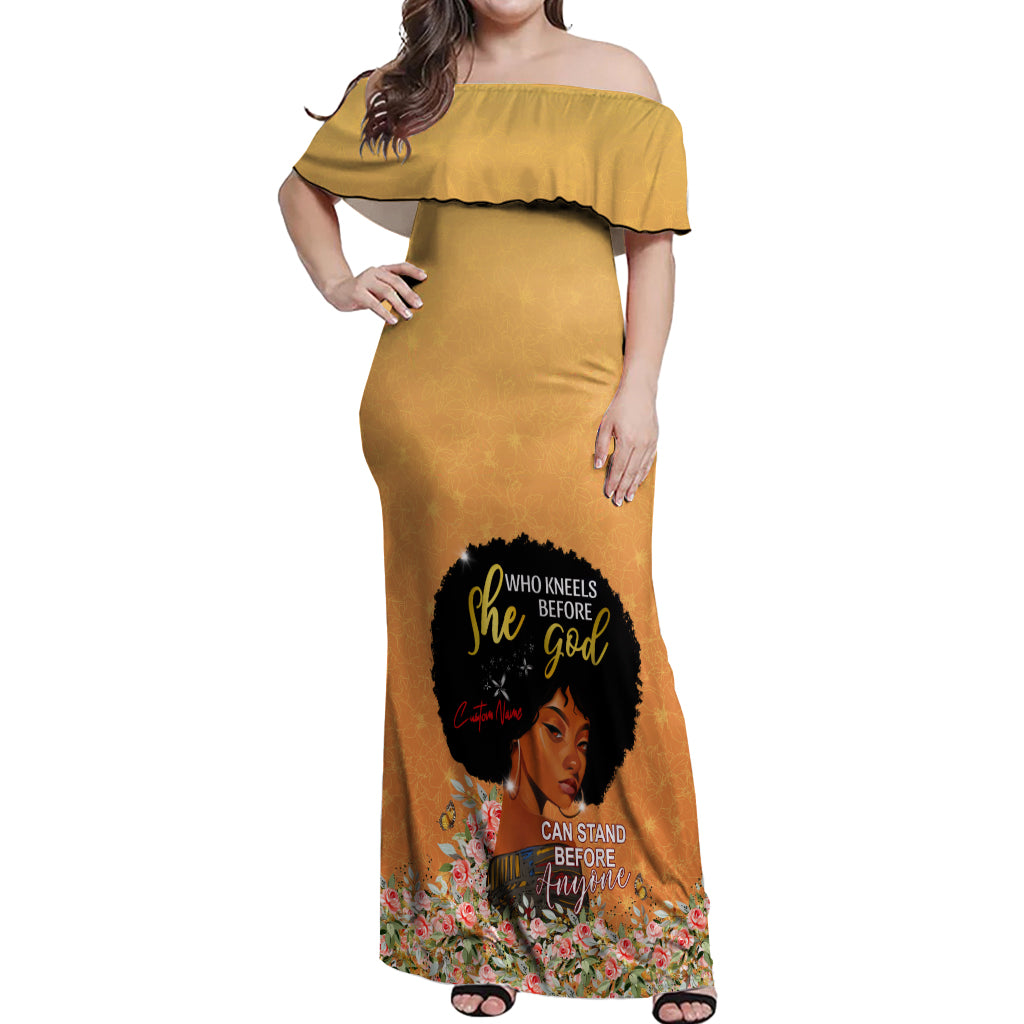 Personalized African Black Women Off Shoulder Maxi Dress She Who Kneels Before God - Wonder Print Shop