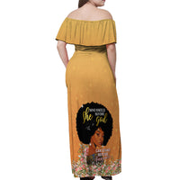 Personalized African Black Women Off Shoulder Maxi Dress She Who Kneels Before God - Wonder Print Shop