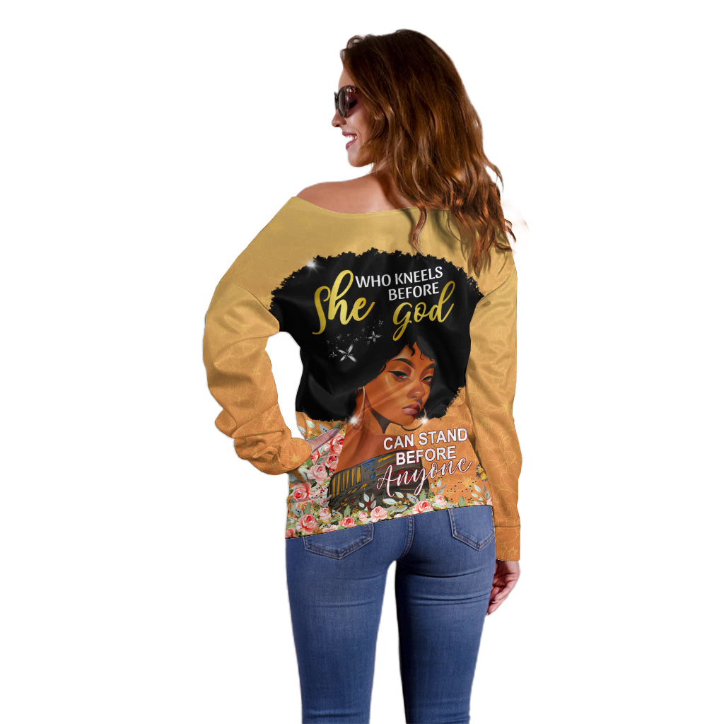 Personalized African Black Women Off Shoulder Sweater She Who Kneels Before God - Wonder Print Shop