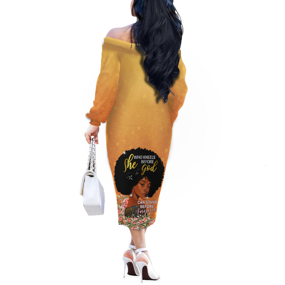 Personalized African Black Women Off The Shoulder Long Sleeve Dress She Who Kneels Before God - Wonder Print Shop