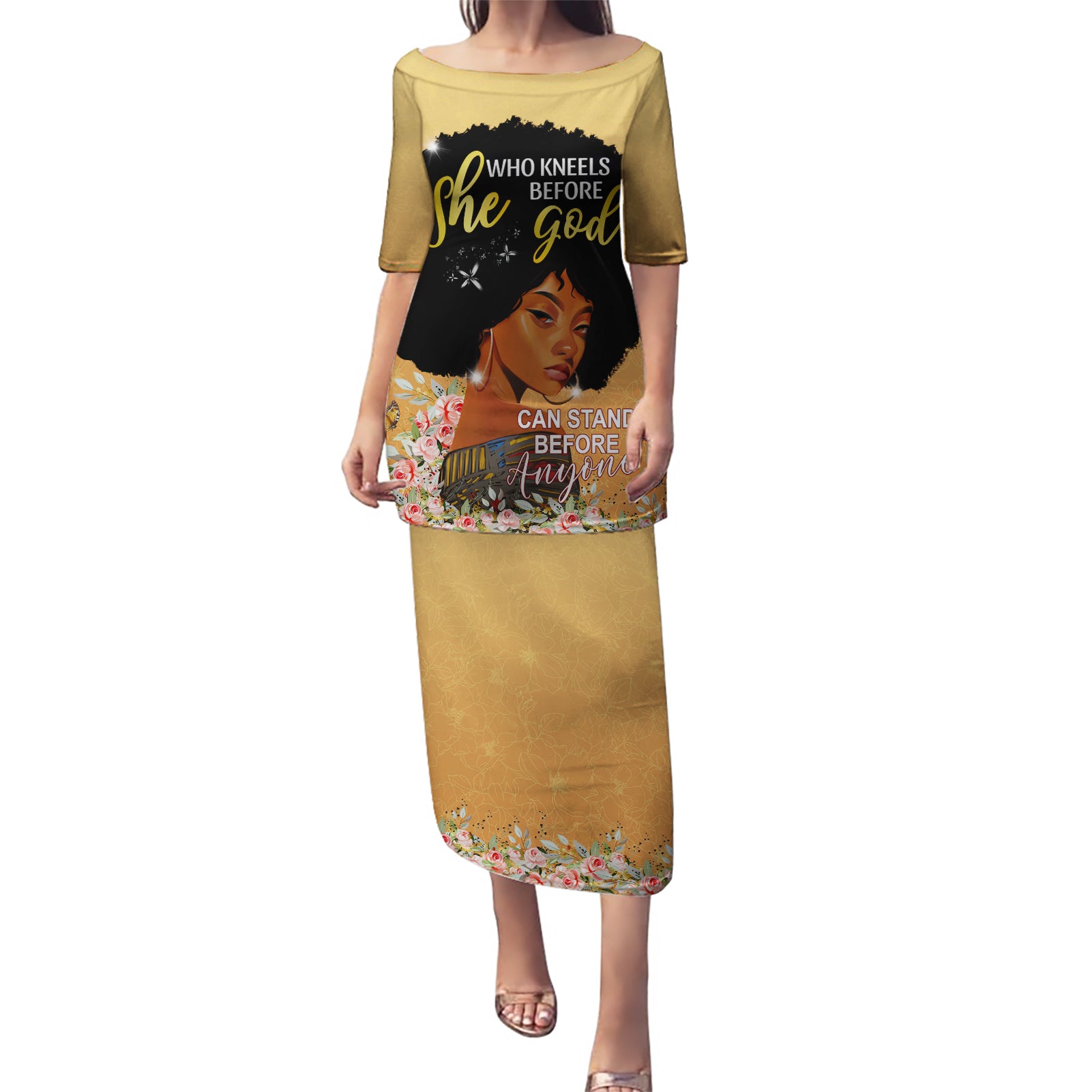 Personalized African Black Women Puletasi She Who Kneels Before God - Wonder Print Shop
