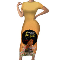 Personalized African Black Women Short Sleeve Bodycon Dress She Who Kneels Before God - Wonder Print Shop
