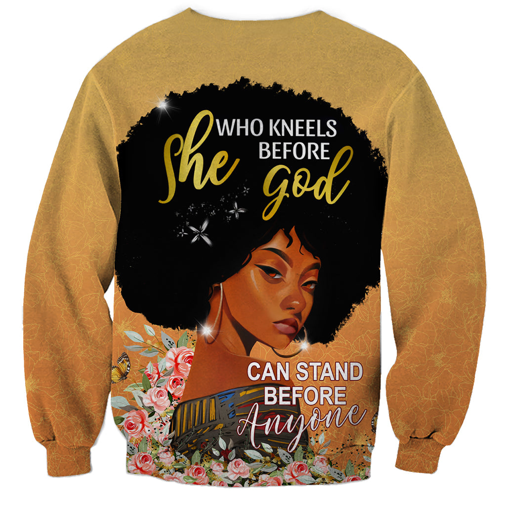 Personalized African Black Women Sweatshirt She Who Kneels Before God - Wonder Print Shop