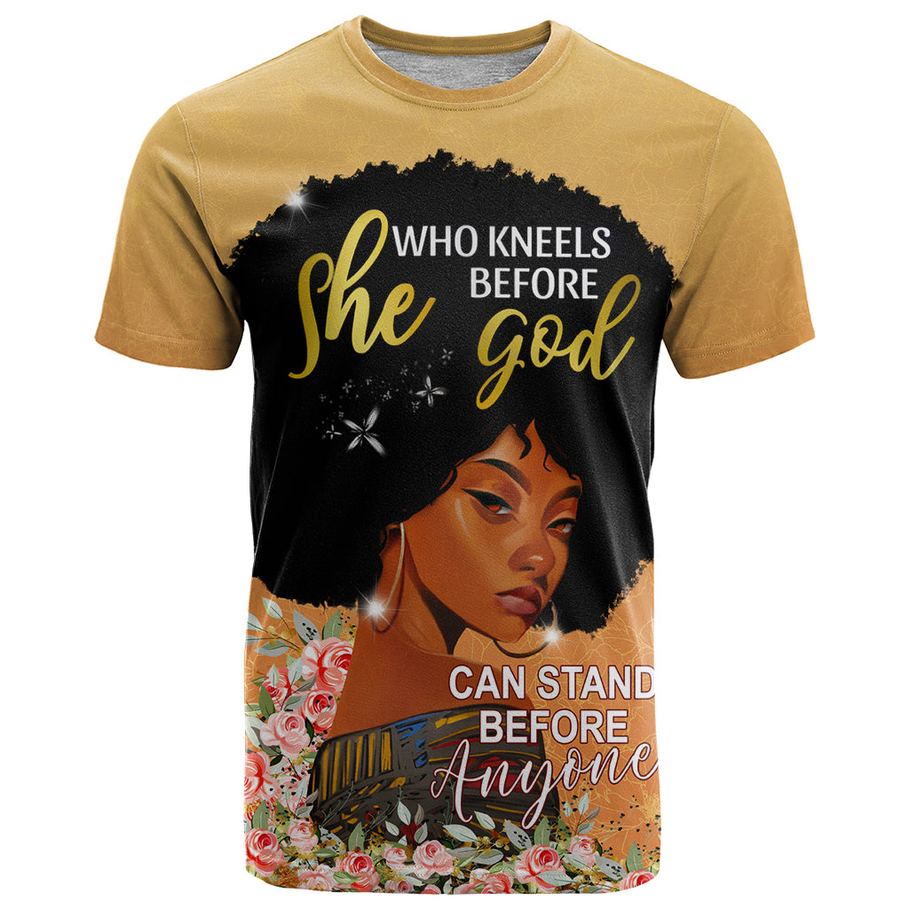 Personalized African Black Women T Shirt She Who Kneels Before God - Wonder Print Shop