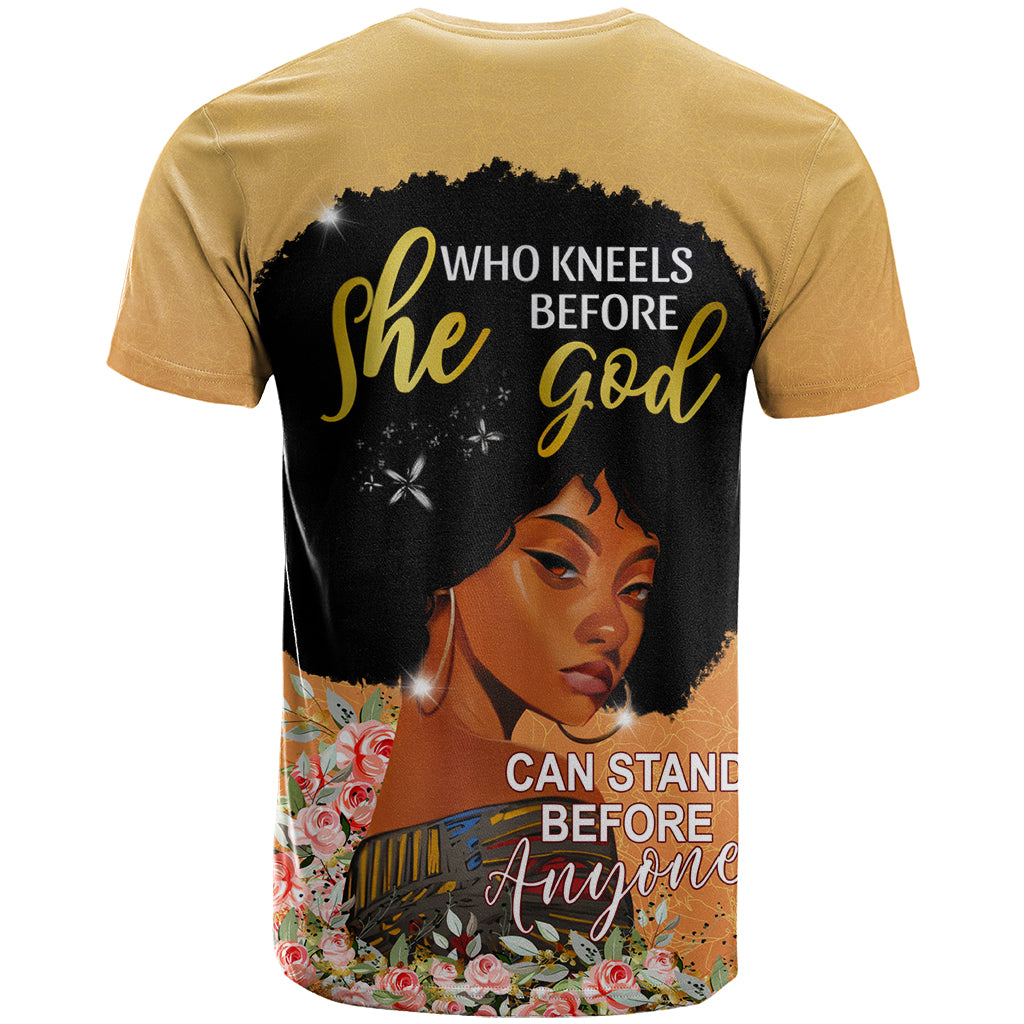 Personalized African Black Women T Shirt She Who Kneels Before God - Wonder Print Shop