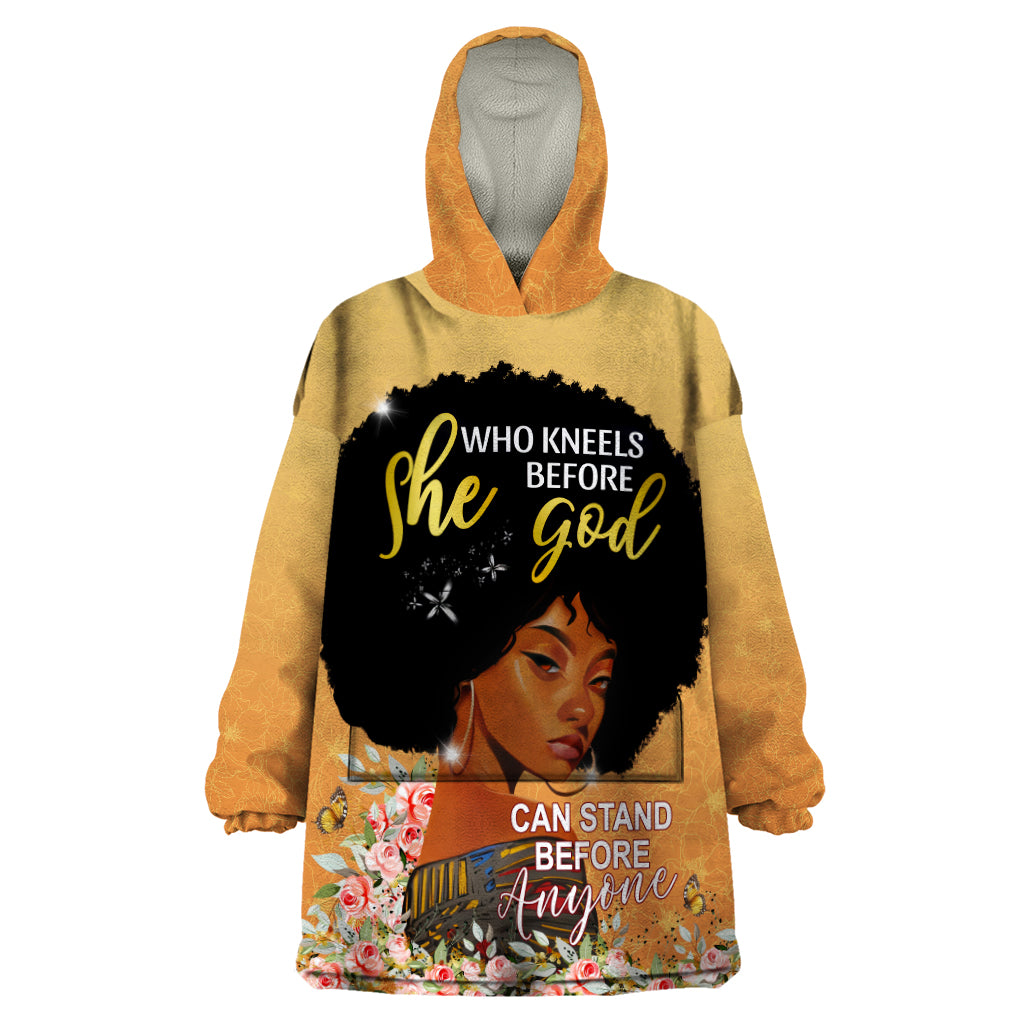 Personalized African Black Women Wearable Blanket Hoodie She Who Kneels Before God - Wonder Print Shop