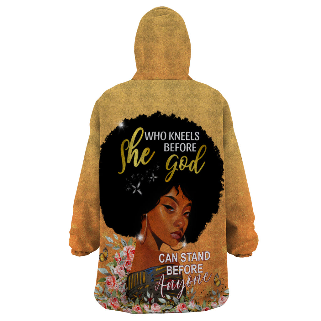 Personalized African Black Women Wearable Blanket Hoodie She Who Kneels Before God - Wonder Print Shop