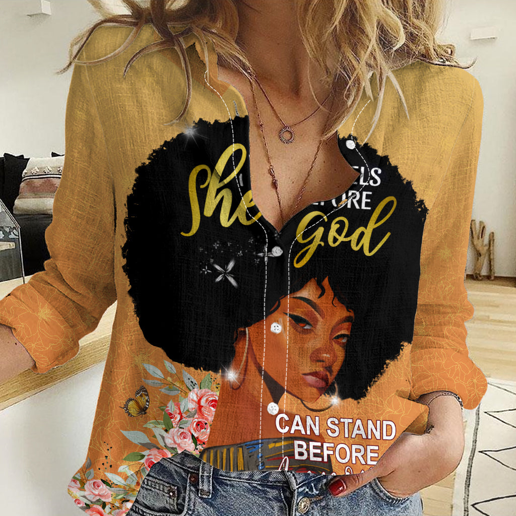 Personalized African Black Women Women Casual Shirt She Who Kneels Before God - Wonder Print Shop