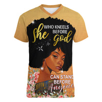Personalized African Black Women Women V Neck T Shirt She Who Kneels Before God - Wonder Print Shop
