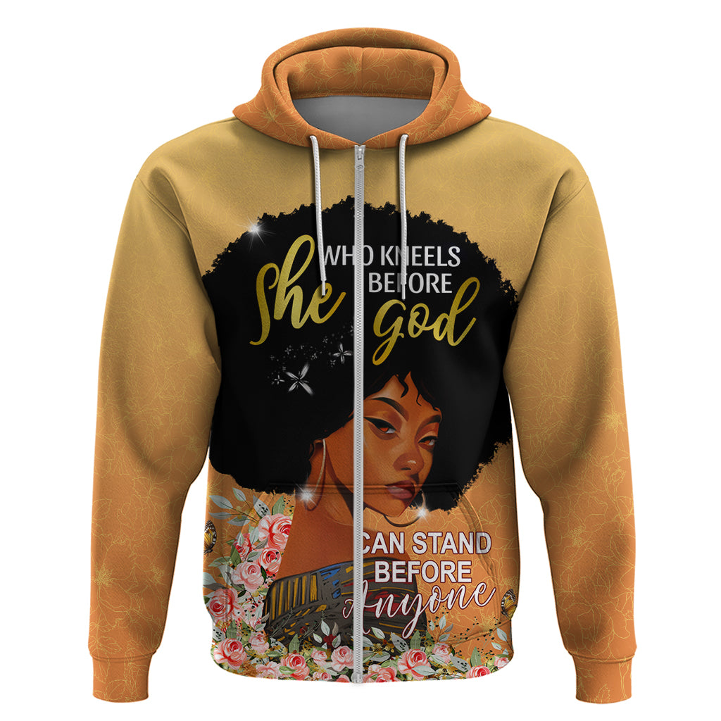 Personalized African Black Women Zip Hoodie She Who Kneels Before God - Wonder Print Shop