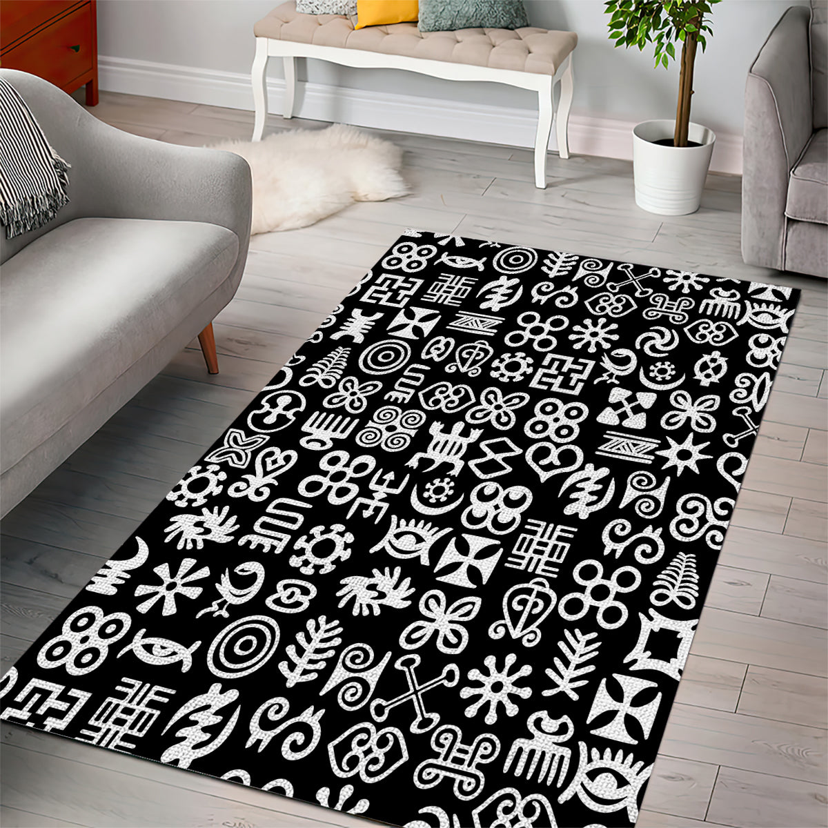 Mix Adinkra Area Rug Black Pattern - Wonder Print Shop