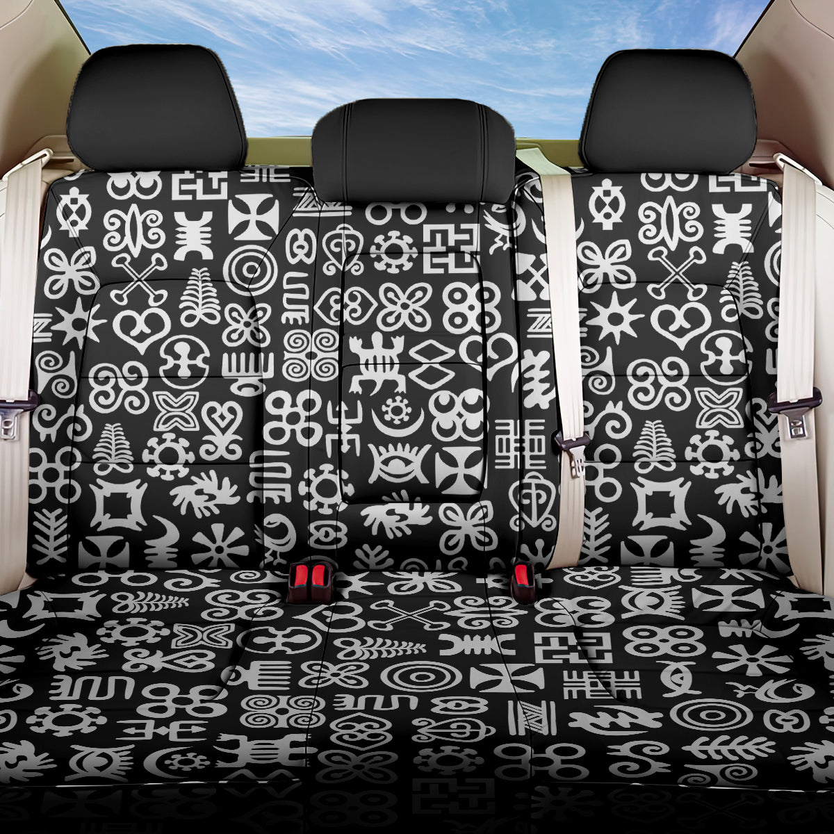 Mix Adinkra Back Car Seat Cover Black Pattern
