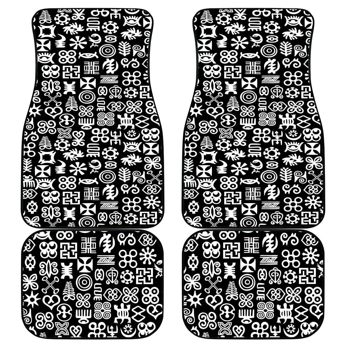 Mix Adinkra Car Mats Black Pattern - Wonder Print Shop