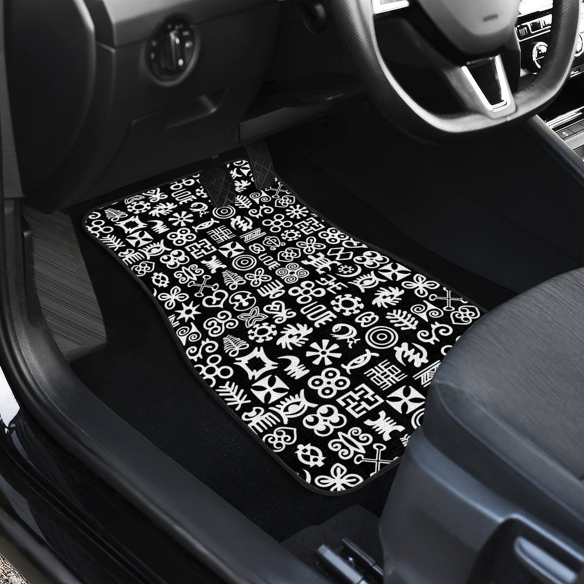 Mix Adinkra Car Mats Black Pattern - Wonder Print Shop