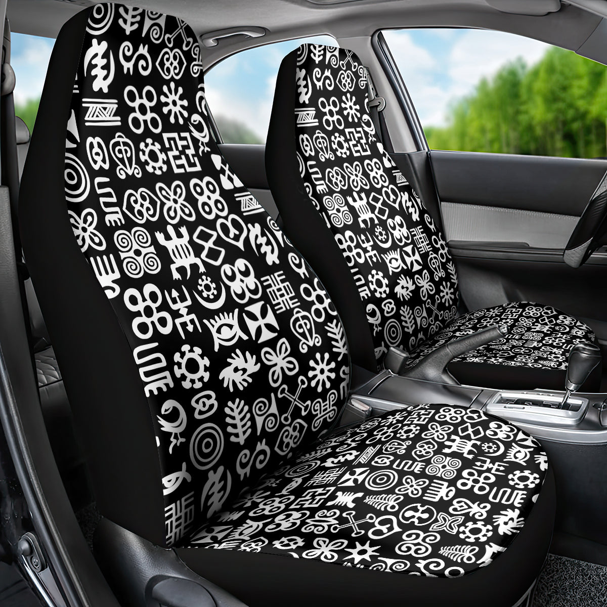 Mix Adinkra Car Seat Cover Black Pattern - Wonder Print Shop