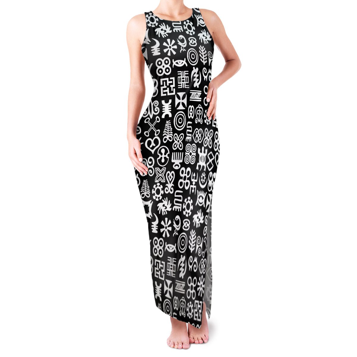 Mix Adinkra Family Matching Tank Maxi Dress and Hawaiian Shirt Black Pattern - Wonder Print Shop