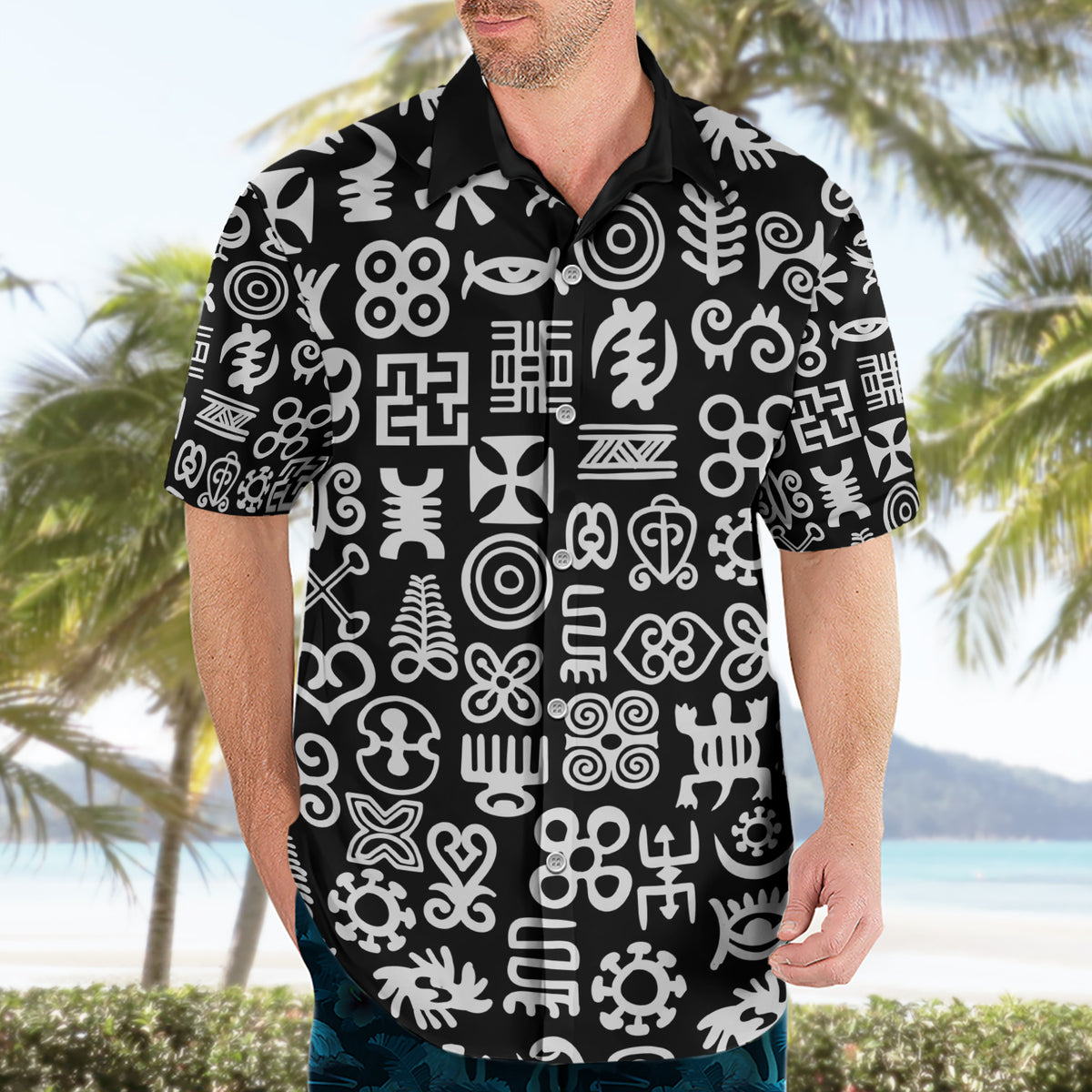 Mix Adinkra Hawaiian Shirt Black Pattern - Wonder Print Shop