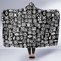 Mix Adinkra Hooded Blanket Black Pattern