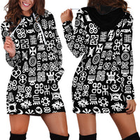 Mix Adinkra Hoodie Dress Black Pattern - Wonder Print Shop