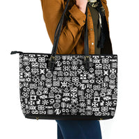 Mix Adinkra Leather Tote Bag Black Pattern - Wonder Print Shop