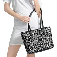Mix Adinkra Leather Tote Bag Black Pattern - Wonder Print Shop