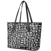 Mix Adinkra Leather Tote Bag Black Pattern - Wonder Print Shop