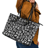 Mix Adinkra Leather Tote Bag Black Pattern - Wonder Print Shop